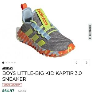 Adidas Kids Kaptir 3.0 Sneakers - Gray, Orange, and Lime